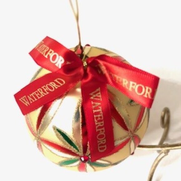 Waterford Holiday Christmas Ball, Red, Green, Gold  Ornament ( Vtg ) - Picture 2 of 5